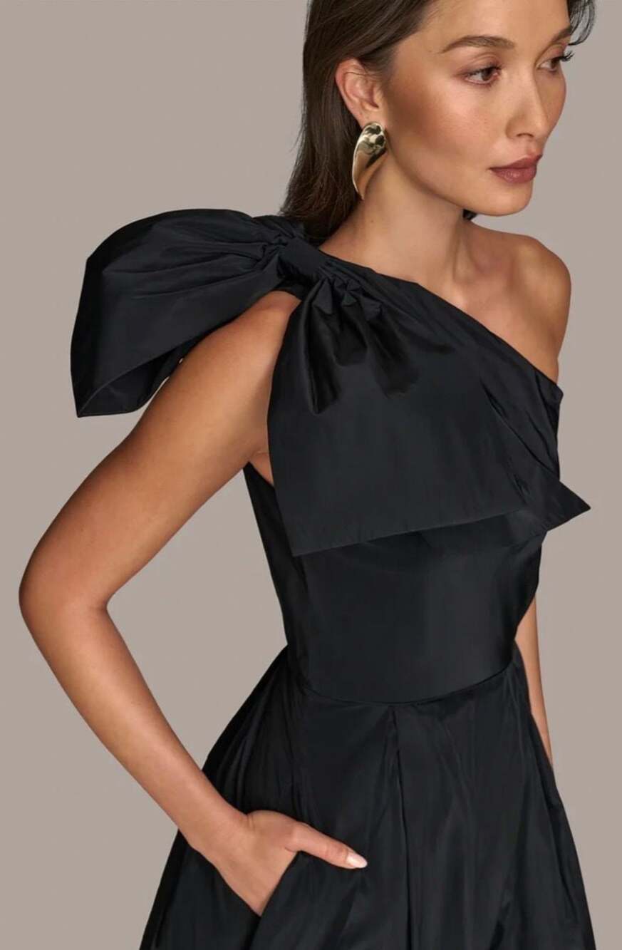 Donna Karan New York One-Shoulder Taffeta Gown with Bow Detail